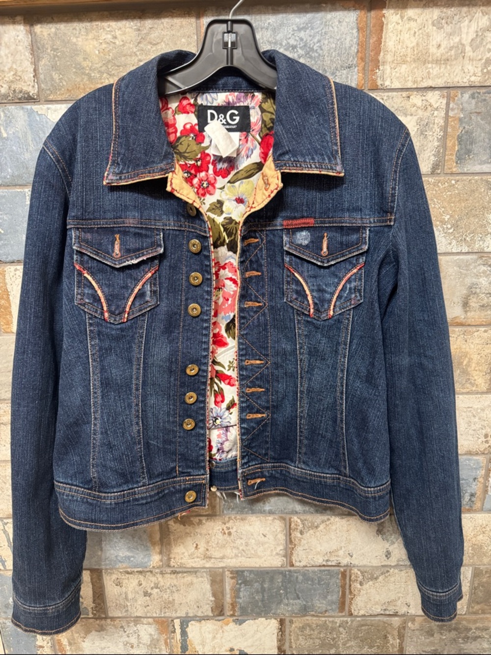 D&G Dark Blue Denim Jacket with Floral Lining